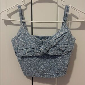 American Eagle Outfitters Light Blue Floral Crop Top